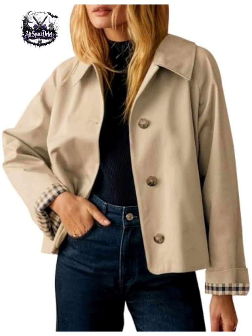 Womens Cropped Trench Coat Oversized Casual Fall Jacket Polyester